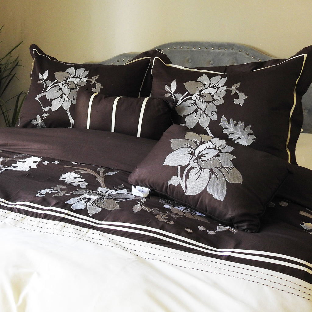 Chocolate Duvet Cover Set 5 Piece Myra Full Queen