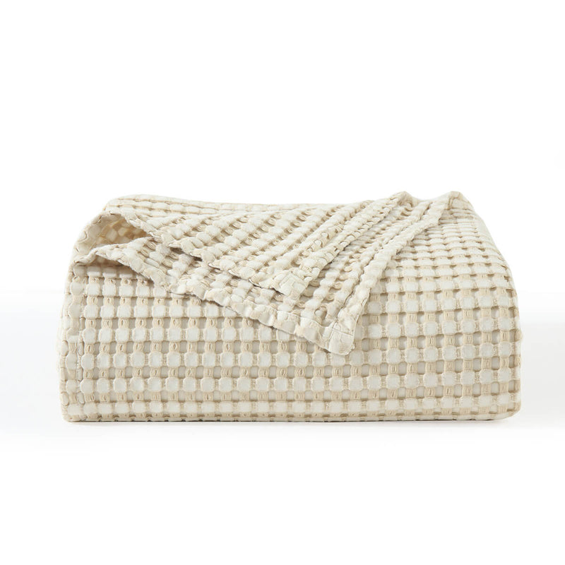 Cozy, Soft & Lightweight Bamboo Waffle Weave Blanket in neutral beige color folded