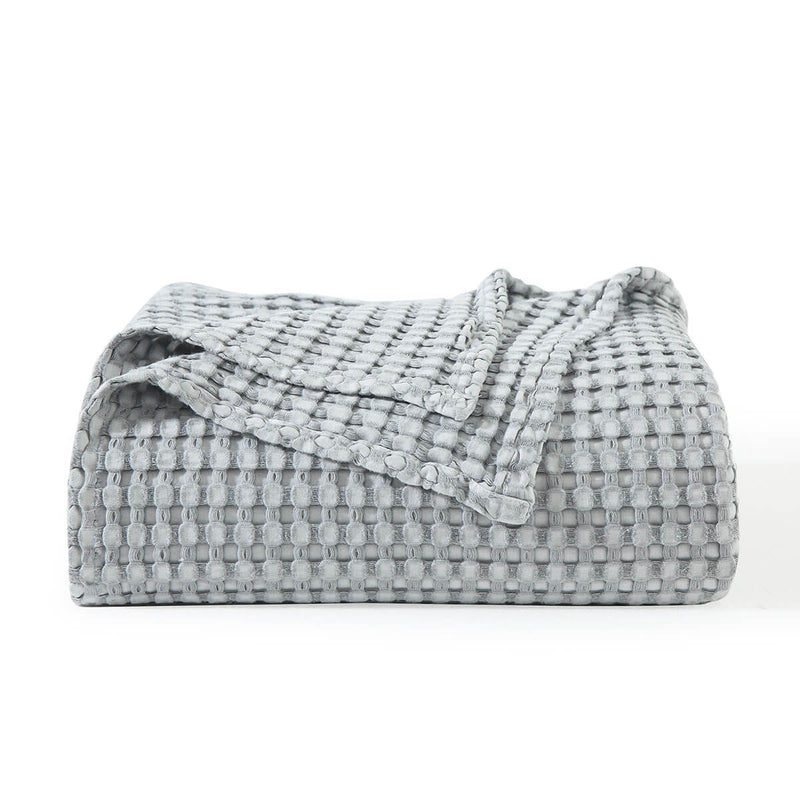 Cozy, Soft & Lightweight Bamboo Waffle Weave Blanket in soft gray color folded