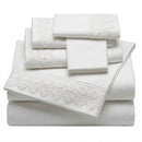 White embroidered bedding set on a white background