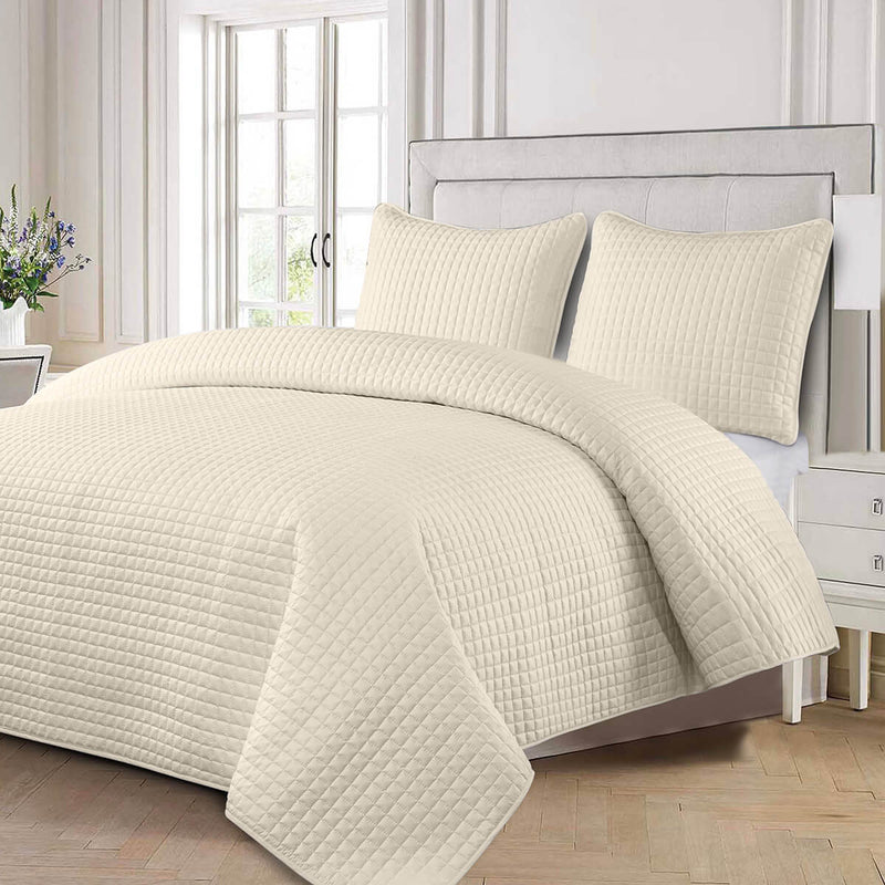Checkered Plush Coverlet Bedspread Set - Super Soft, 2-3PC, Cooling Microfiber, All-Season Bed Cover
