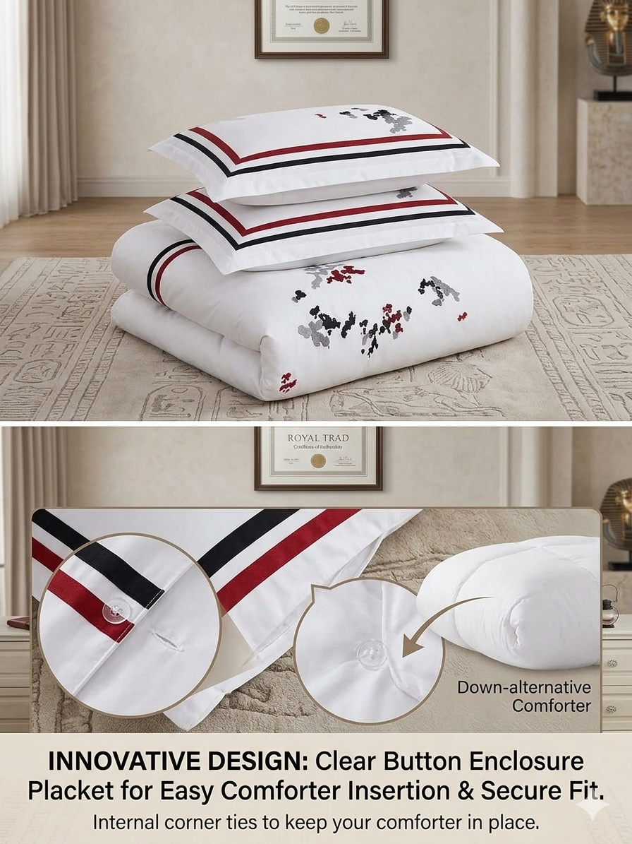 Florence Embroidered 100% Cotton 3 Piece Duvet Cover Set