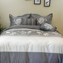Embroidered Floral 100% Cotton Duvet Cover Set (5 Piece) Myra - Gray
