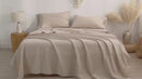 Showing a Relaxed Morning with Airy, Textured, and Breathable Linen Sheet Set with Pillowcase and Fitted Sheet