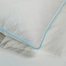 Close-up of quilted pillow with stylish blue piping 