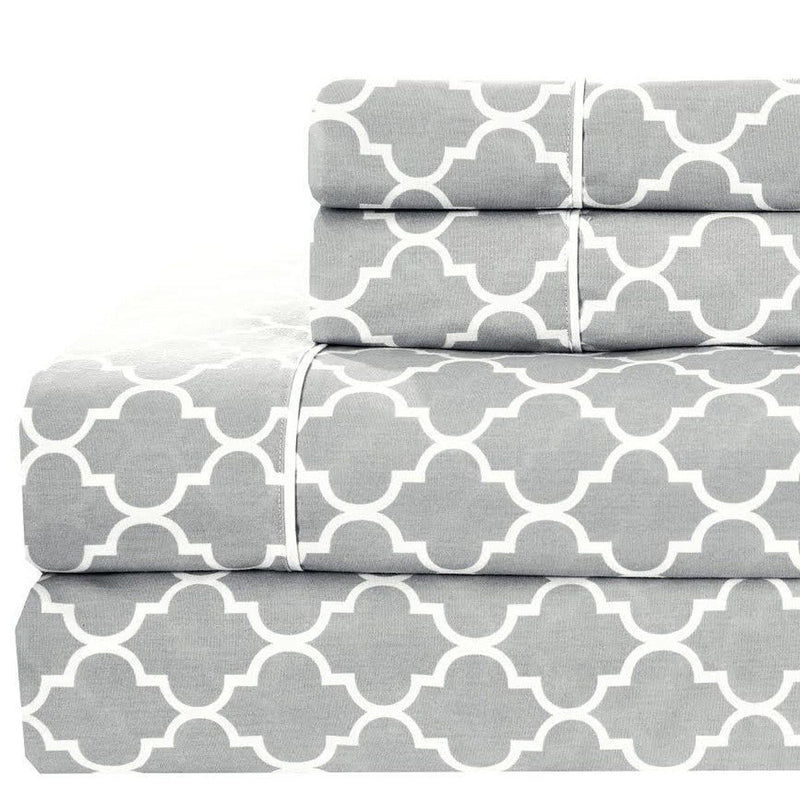 Split Queen Bed Sheet Set - Meridian 5-Piece Sheet Set-Royal Tradition-Gray & White-Egyptian Linens