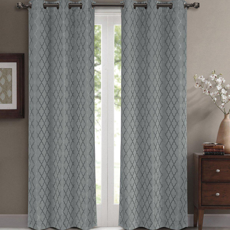 Willow Geometric Jacquard Thermal-Insulated Blackout Curtain Panels (Set of 2)-Royal Tradition-84 x 63" Pair-Grey-Egyptian Linens
