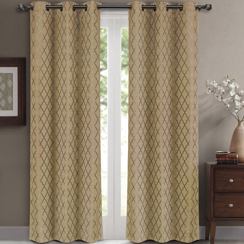 Willow Geometric Jacquard Thermal-Insulated Blackout Curtain Panels (Set of 2)-Royal Tradition-84 x 63" Pair-Taupe-Egyptian Linens