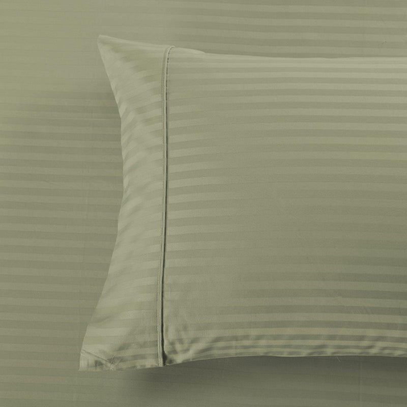 Damask Stripe 600 Thread Count Pillowcases (Pair)-Royal Tradition-Standard Pillowcases Pair-Sage-Egyptian Linens