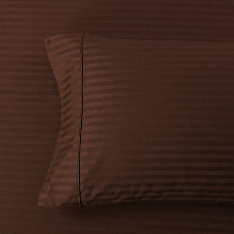 Damask Stripe 600 Thread Count Pillowcases (Pair)-Royal Tradition-Standard Pillowcases Pair-Chocolate-Egyptian Linens