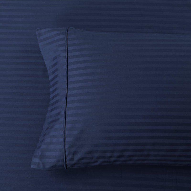 Damask Stripe 600 Thread Count Pillowcases (Pair)-Royal Tradition-Standard Pillowcases Pair-Navy-Egyptian Linens