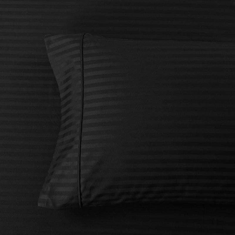 Damask Stripe 600 Thread Count Pillowcases (Pair)-Royal Tradition-Standard Pillowcases Pair-Black-Egyptian Linens