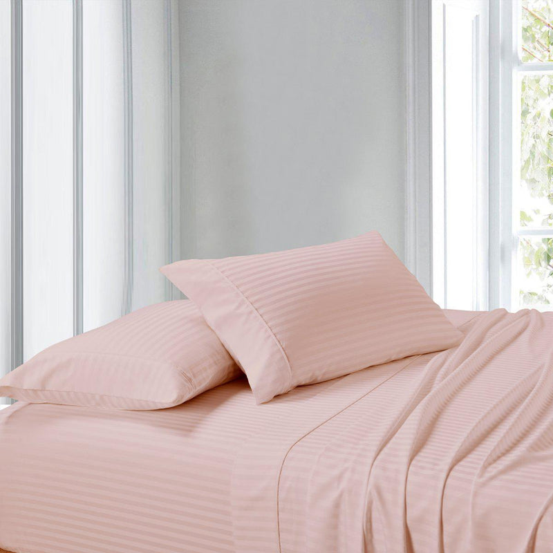 Attached Waterbed Sheet Set Stripe 300 Thread Count-Royal Tradition-Super Single Waterbed-Blush-Egyptian Linens