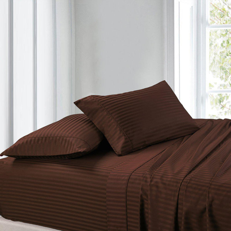 Attached Waterbed Sheet Set Stripe 300 Thread Count-Royal Tradition-Super Single Waterbed-Chocolate-Egyptian Linens