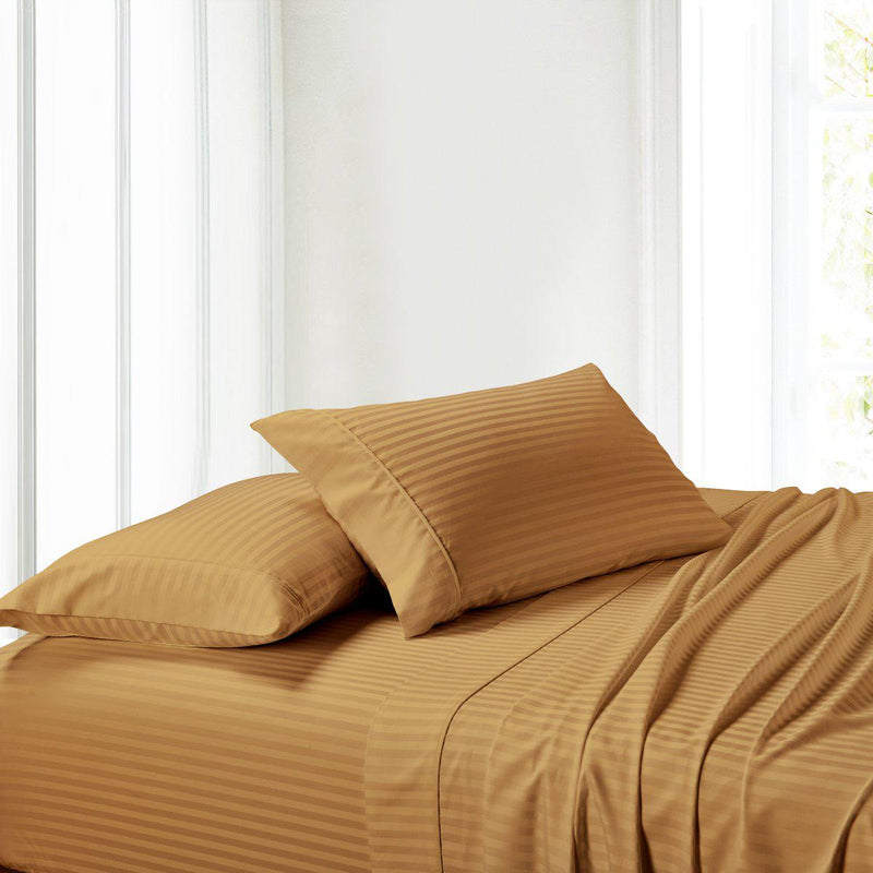 Attached Waterbed Sheet Set Stripe 300 Thread Count-Royal Tradition-Super Single Waterbed-Bronze-Egyptian Linens