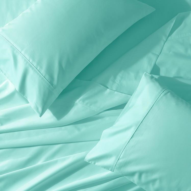 Crisp & Cool Percale Sheet Set - Extra Deep Fitted (22-Inches)-Abripedic-Queen-Aqua-Sky-Egyptian Linens