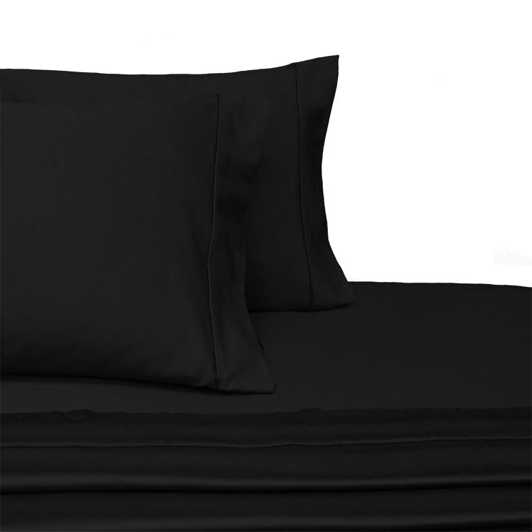 Attached Waterbed Sheet Set Solid 450 Thread Count-Royal Tradition-Queen Waterbed-Black-Egyptian Linens
