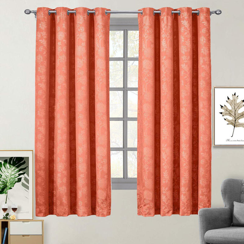 100% Blackout Curtain Panels Fannie - Woven Jacquard Triple Pass Thermal Insulated (Set of 2 Panels)-Royal Tradition-54 x 63" Panel-Coral-Egyptian Linens