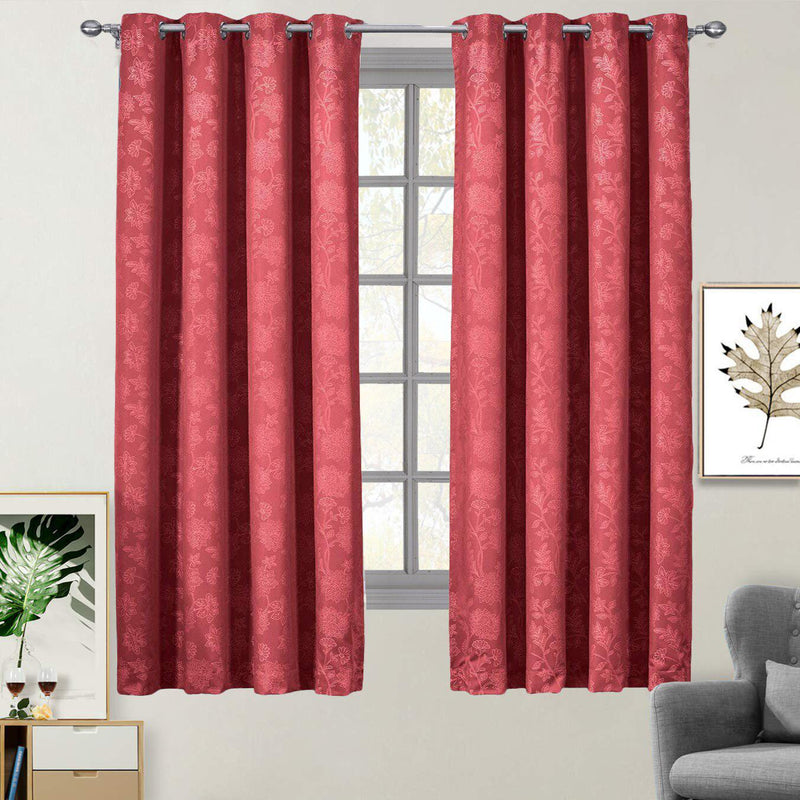 100% Blackout Curtain Panels Fannie - Woven Jacquard Triple Pass Thermal Insulated (Set of 2 Panels)-Royal Tradition-54 x 63" Panel-Burgundy Red-Egyptian Linens