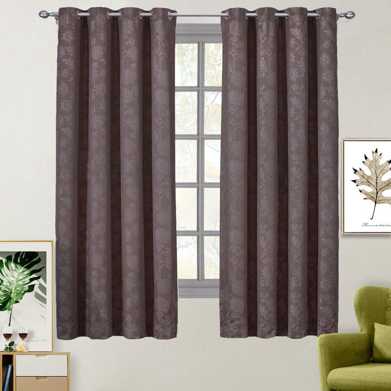 100% Blackout Curtain Panels Fannie - Woven Jacquard Triple Pass Thermal Insulated (Set of 2 Panels)-Royal Tradition-54 x 63" Panel-Dark Brown-Egyptian Linens