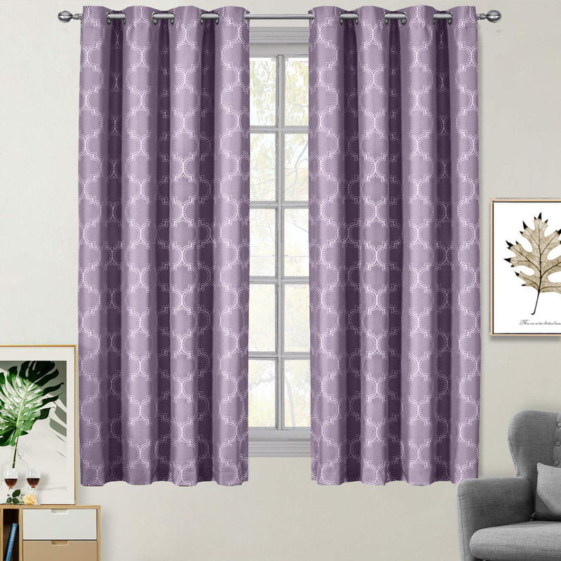 100% Blackout Curtain Panels Alana - Woven Jacquard Triple Pass Thermal Insulated (Set of 2 Panels)-Royal Tradition-54 x 63" Pair-Purple-Egyptian Linens