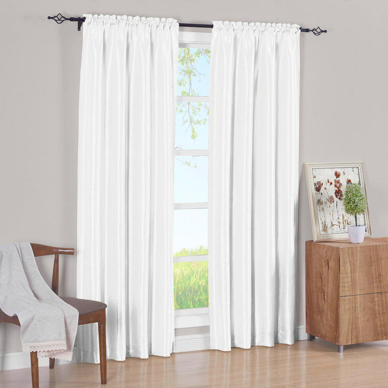 Pair Curtain Panels Soho Faux Silk (Set of 2)-Royal Tradition-63 Inch Long-White-Egyptian Linens