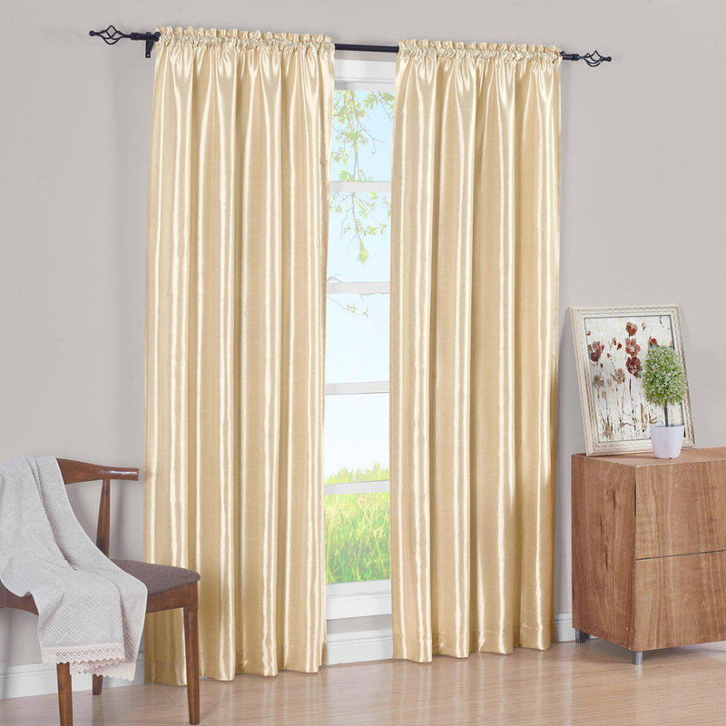 Pair Curtain Panels Soho Faux Silk (Set of 2)-Royal Tradition-63 Inch Long-Ivory-Egyptian Linens