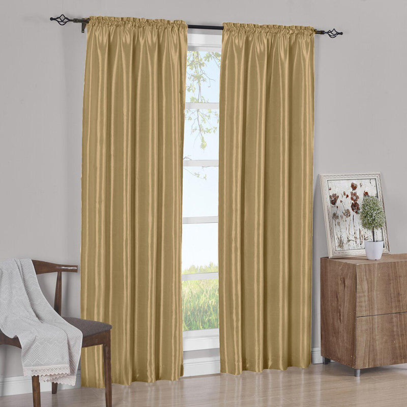 Pair Curtain Panels Soho Faux Silk (Set of 2)-Royal Tradition-63 Inch Long-Gold-Egyptian Linens