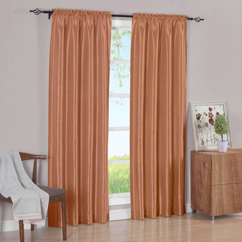 Pair Curtain Panels Soho Faux Silk (Set of 2)-Royal Tradition-63 Inch Long-Rust-Egyptian Linens