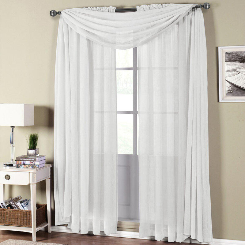 Abri Rod Pocket Crushed Sheer Curtain Panel (Single)-Royal Tradition-50 x 108" Panel-White-Egyptian Linens