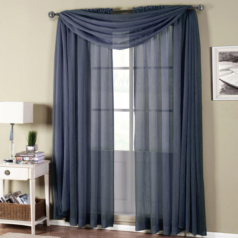 Abri Rod Pocket Crushed Sheer Curtain Panel (Single)-Royal Tradition-50 x 120" Panel-Navy-Egyptian Linens