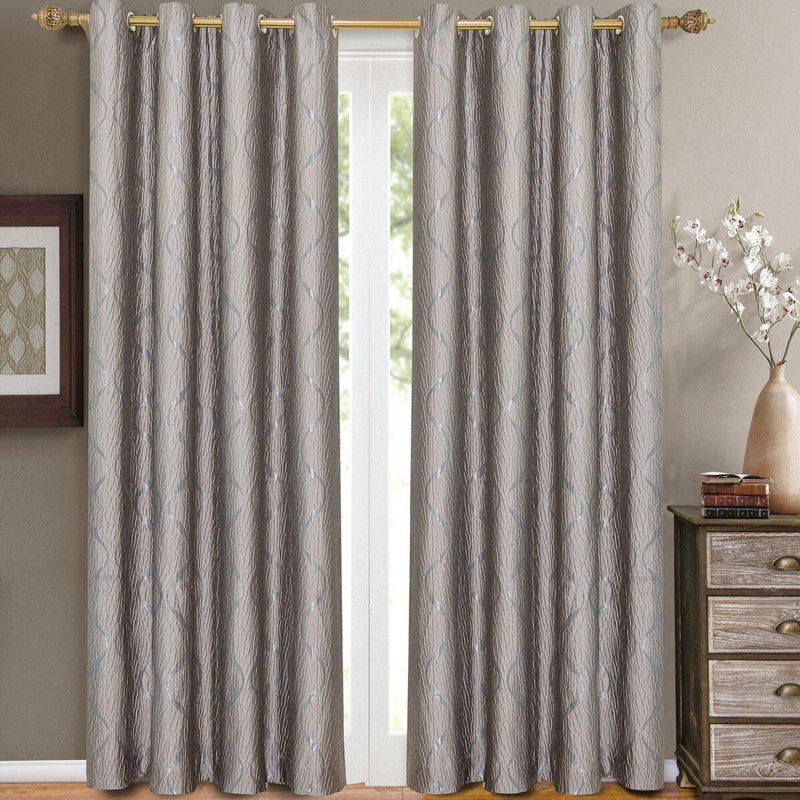 Laguna Contemporary Swirl Jacquard Curtain Panels With Top Grommets (Pair)-Royal Tradition-104 x 63" Pair-Silver-Egyptian Linens