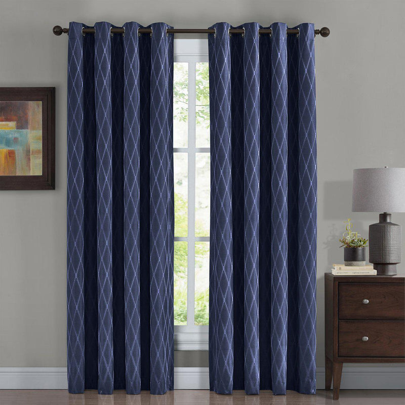 100% Blackout Curtain Jacquard Thermal Insulated Victoria Panels ( Set Of 2)-Royal Tradition-54 x 63" Pair-Navy-Egyptian Linens