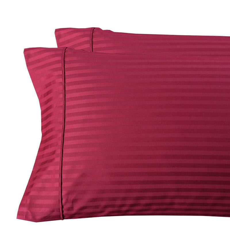 Damask Stripe 300 Thread Count Pillowcases-Royal Tradition-King Pillowcases Pair-Burgundy-Egyptian Linens