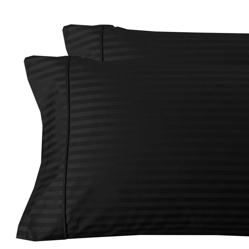 Damask Stripe 300 Thread Count Pillowcases-Royal Tradition-Standard Pillowcases Pair-Black-Egyptian Linens