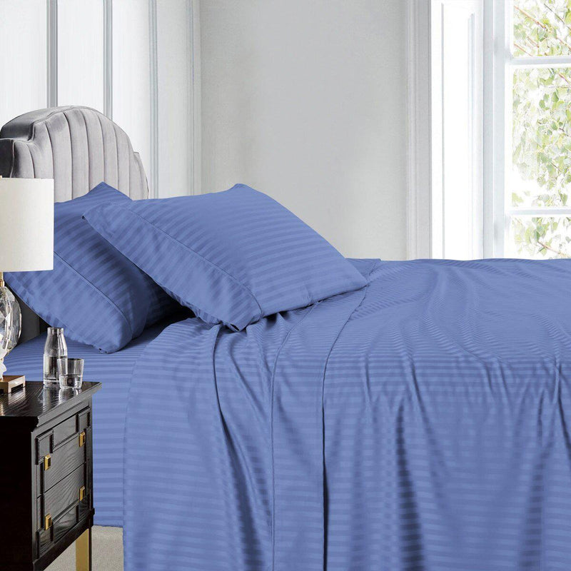 Split King Sheet Set - Striped 608 Thread Count-Royal Tradition-Periwinkle-Egyptian Linens