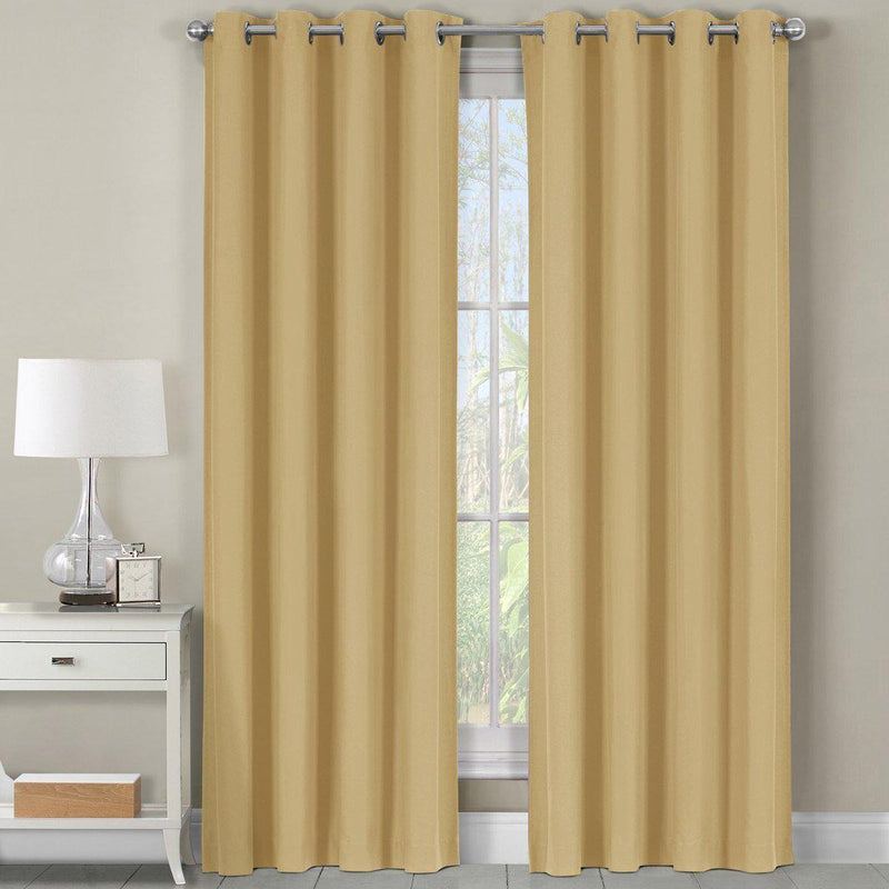 Luxor Heavyweight 100% Cotton Room-Darkening Grommet Curtains Single Panel-Royal Tradition-54 x 96" Panel-Beige-Egyptian Linens