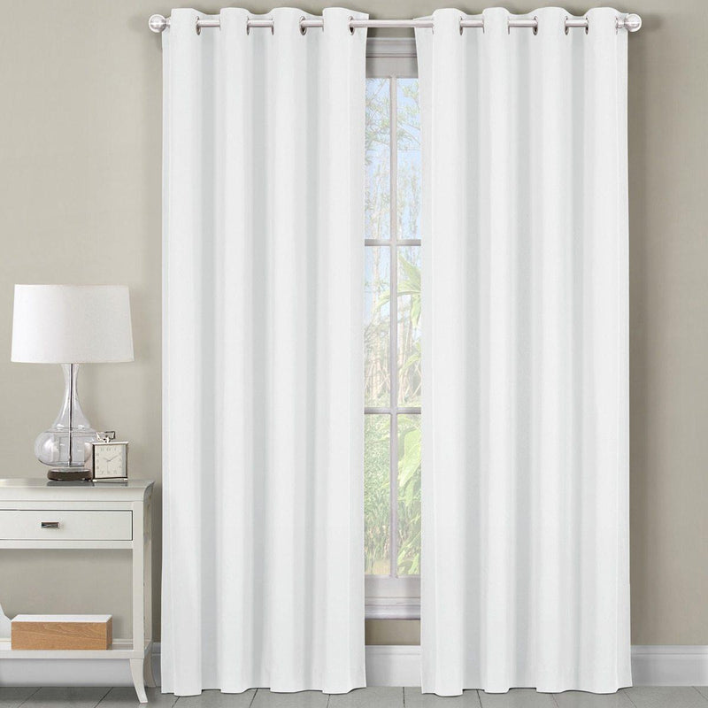 Luxor Heavyweight 100% Cotton Room-Darkening Grommet Curtains Single Panel-Royal Tradition-54 x 63" Panel-White-Egyptian Linens