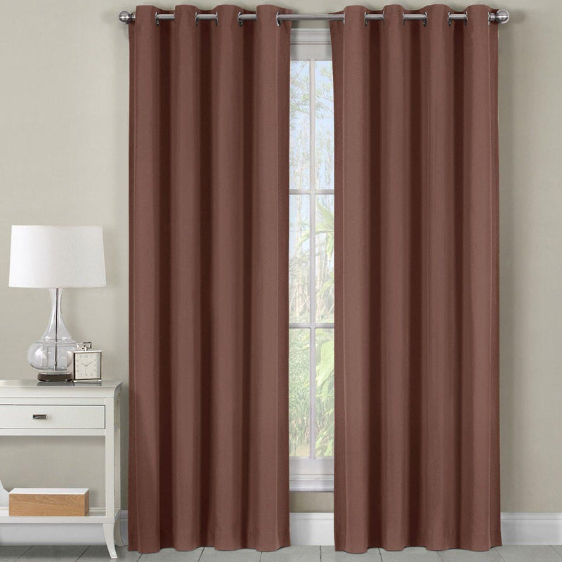 Luxor Heavyweight 100% Cotton Room-Darkening Grommet Curtains Single Panel-Royal Tradition-54 x 84" Panel-Brown-Egyptian Linens