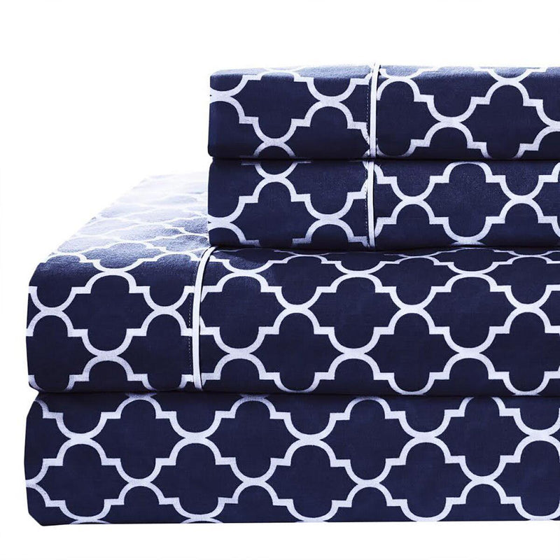 Split Queen Bed Sheet Set - Meridian 5-Piece Sheet Set-Royal Tradition-Navy & White-Egyptian Linens