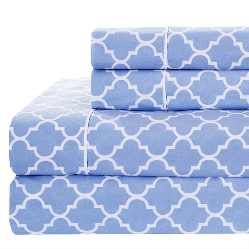 Split Queen Bed Sheet Set - Meridian 5-Piece Sheet Set-Royal Tradition-Periwinkle & White-Egyptian Linens