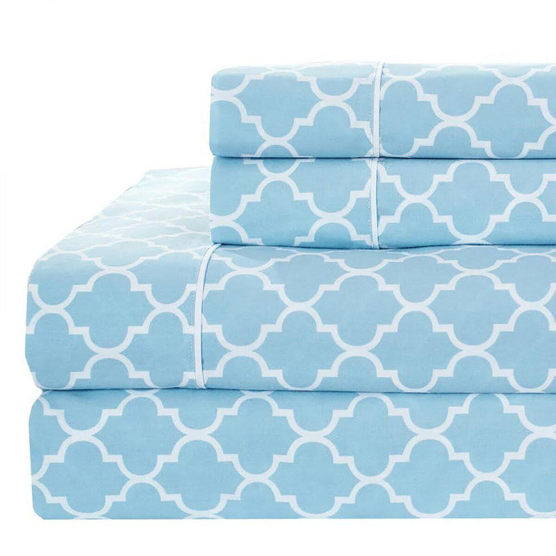 Split Queen Bed Sheet Set - Meridian 5-Piece Sheet Set-Royal Tradition-Blue & White-Egyptian Linens