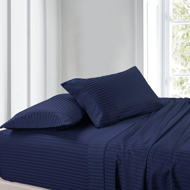 Sheet Set - Striped 300 Thread Count-Royal Tradition-Twin-Navy-Egyptian Linens