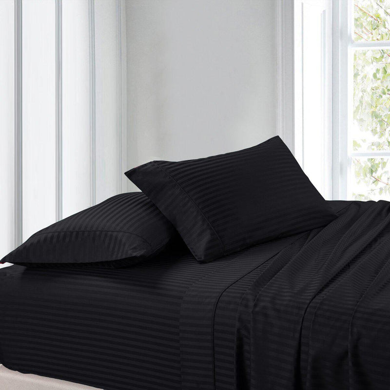 Sheet Set - Striped 300 Thread Count-Royal Tradition-Twin-Black-Egyptian Linens