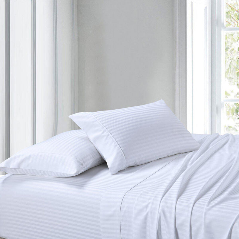Attached Waterbed Sheet Set Stripe 300 Thread Count-Royal Tradition-Super Single Waterbed-White-Egyptian Linens