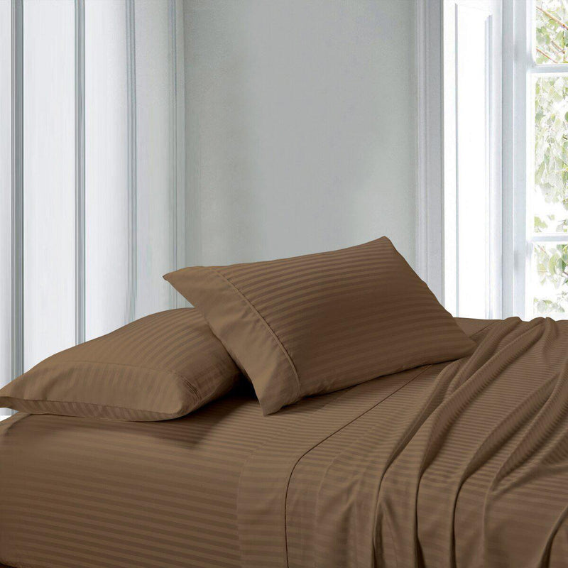 Attached Waterbed Sheet Set Stripe 300 Thread Count-Royal Tradition-Super Single Waterbed-Taupe-Egyptian Linens