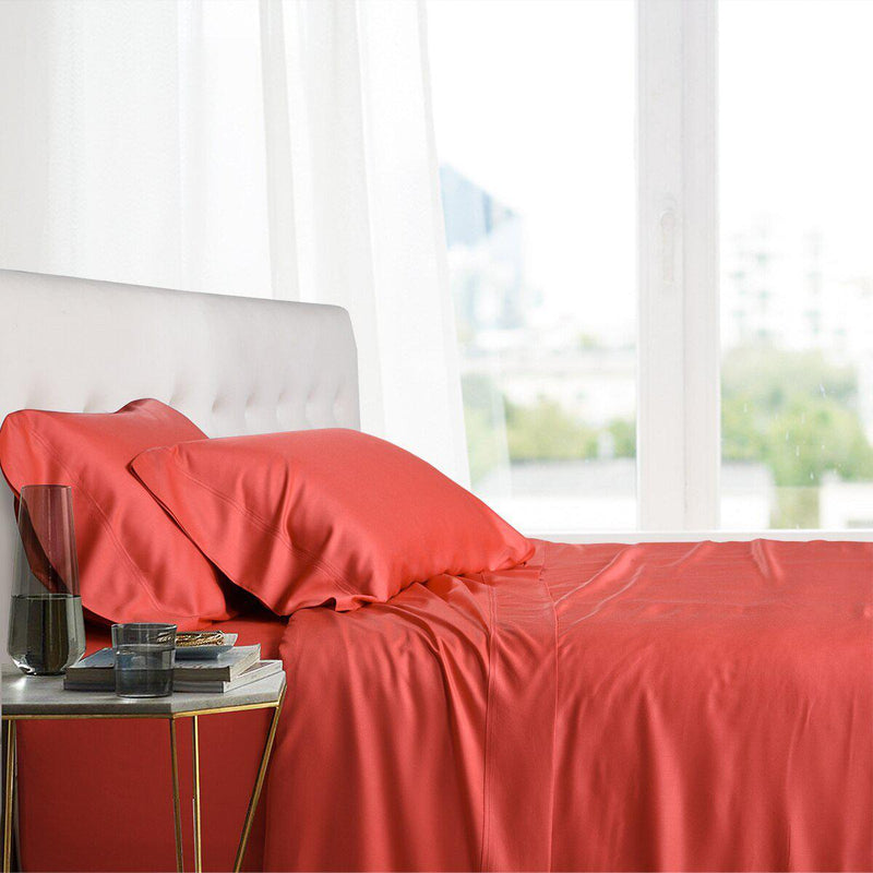 Olympic Queen Bed Sheet Set - 100% Bamboo Viscose-Royal Tradition-Coral-Egyptian Linens