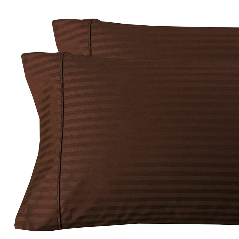 Damask Stripe 300 Thread Count Pillowcases-Royal Tradition-Standard Pillowcases Pair-Chocolate-Egyptian Linens