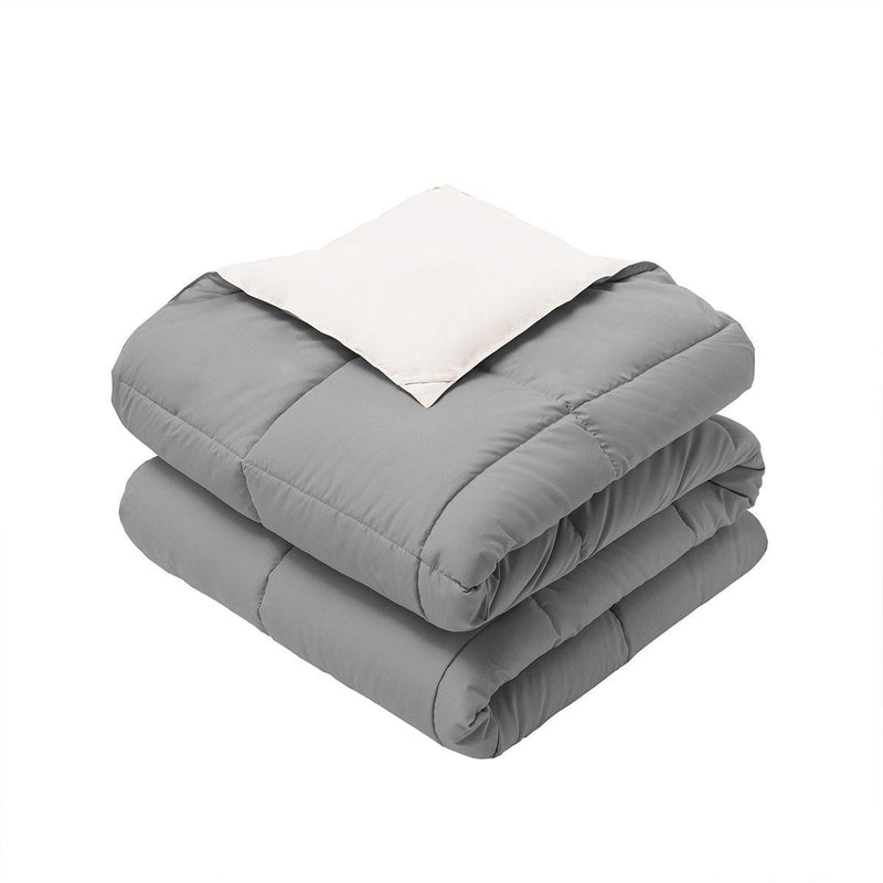 Reversible Plush Down Alternative Blanket-Royal Hotel Bedding-Twin/Twin XL-White/Gray-Egyptian Linens