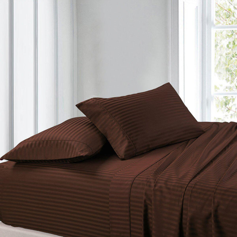 Split Adjustable Dual King Sheet Set - Striped 300 Thread count-Royal Tradition-Chocolate-Egyptian Linens